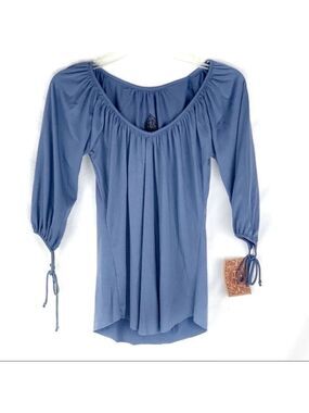 NEW-PATHWAY Gathered/ Rounded V Neck Arm Ties Top